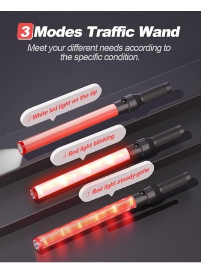 عصا المرور، 21 بوصة عصا تحكم مروري LED، عصا إشارة أمان ليلية مع 3 أوضاع وميض، LED أبيض في الطرف للمطار، توجيه السيارات (2 قطعة) - Image 1